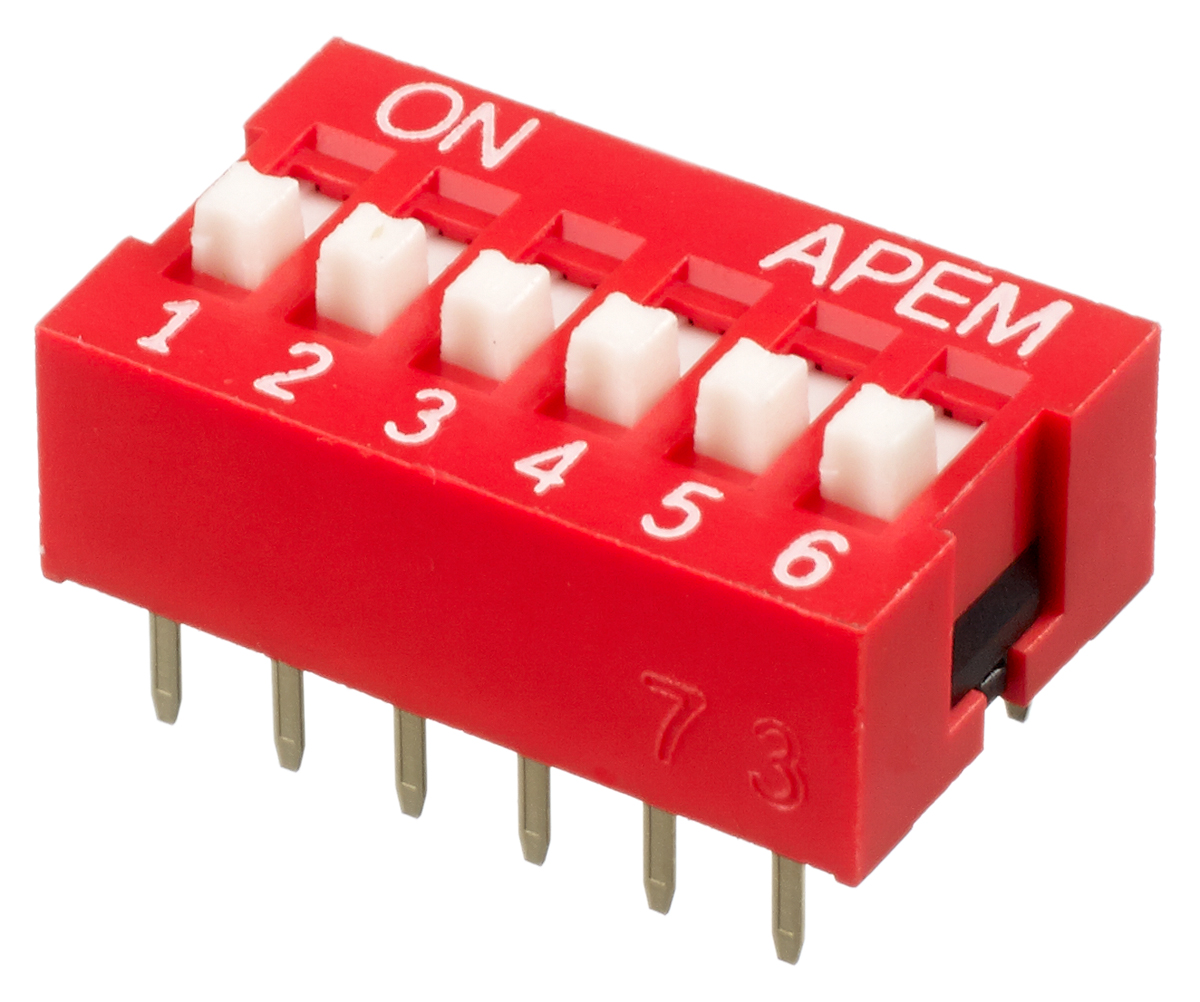 APEM 6 Way Through Hole DIP Switch SPST, Raised Actuator