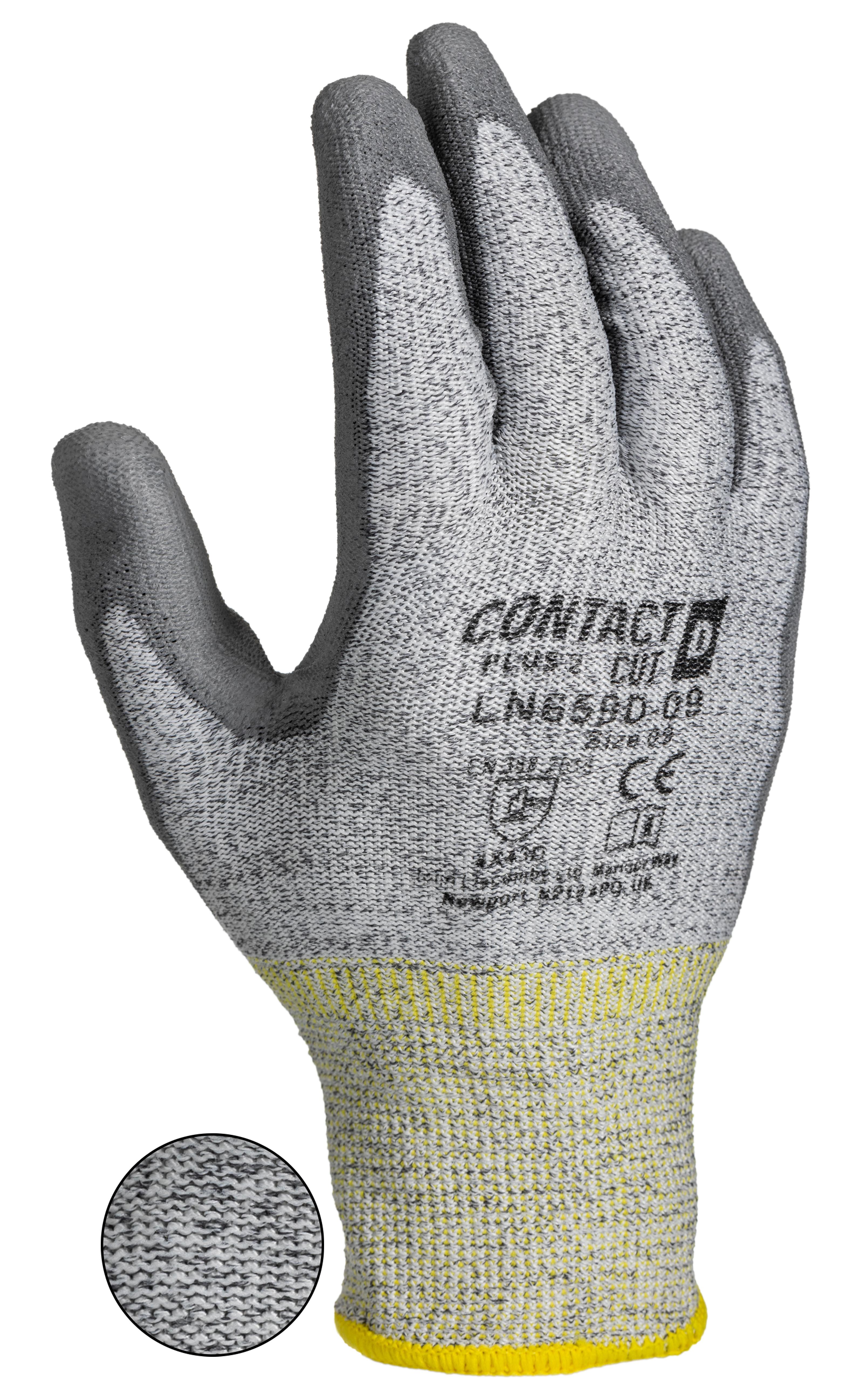ln659-09 Liscombe Yellow Nylon Fibre Cut Resistant Gloves, Size 9, Polyurethane Coating