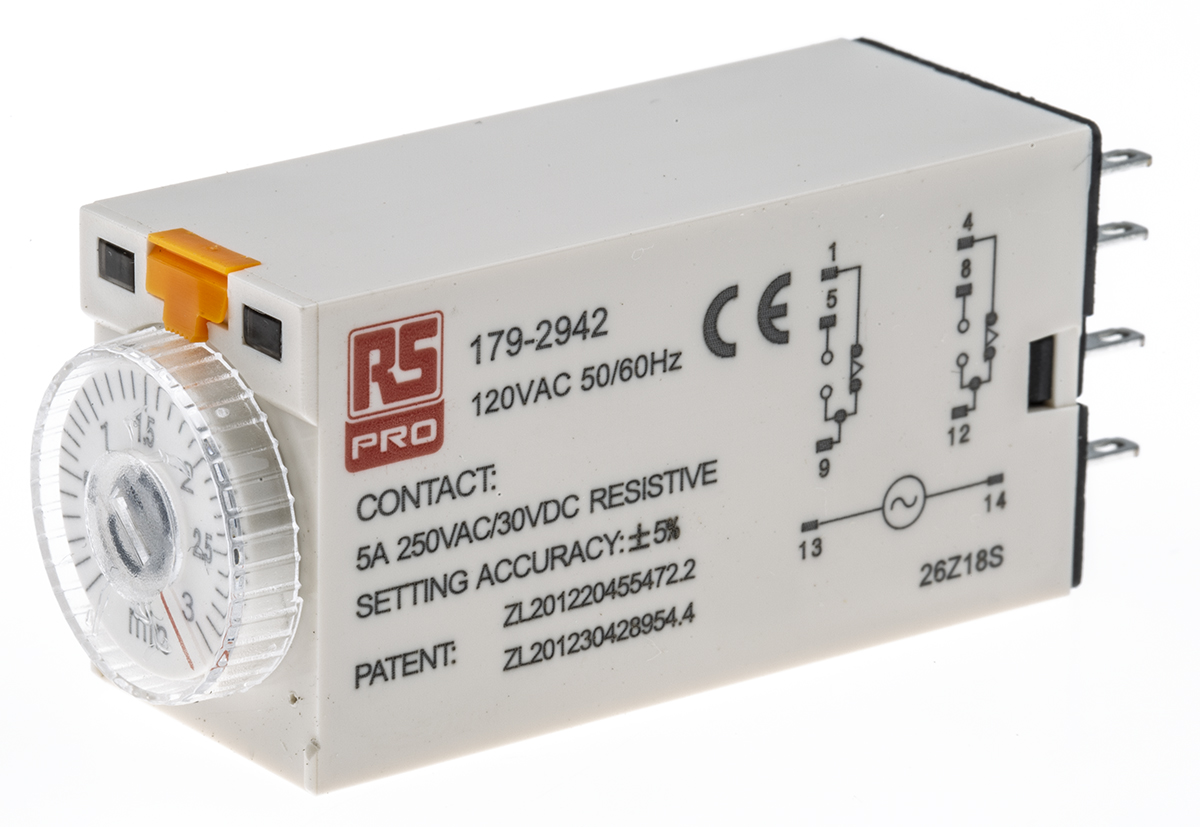 RS PRO Plug In Timer Relay, 110V ac, 2-Contact, 0.1 → 3min, 1-Function, DPDT