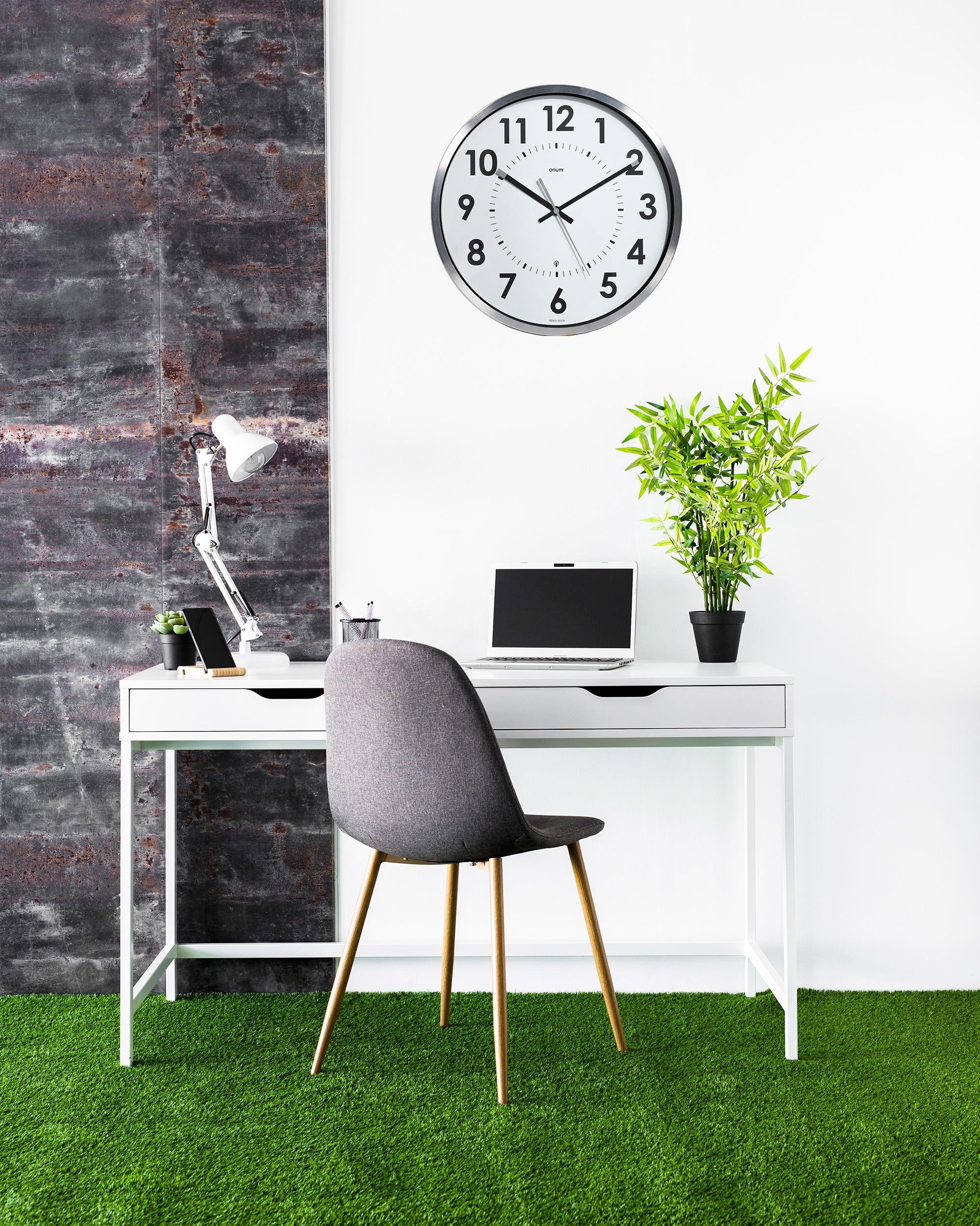 11528 Orium Silver Radio Controlled Analog Wall Clock, 40cm Diameter