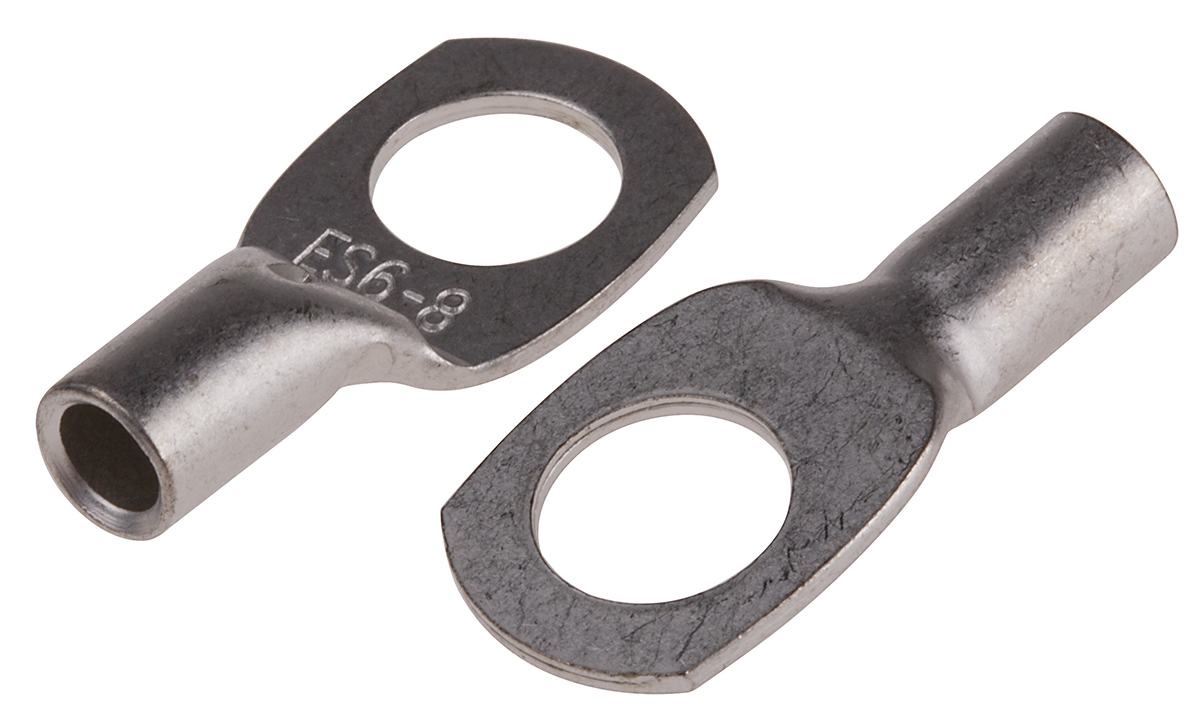 841-7608 RS PRO Uninsulated Ring Terminal, 8 mm Stud Size 12 AWG 10 AWG Wire Size, Natural