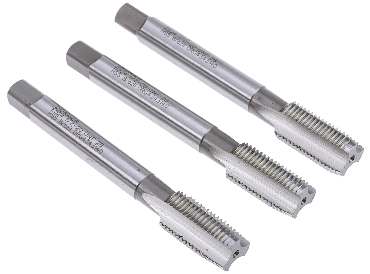 Dormer Tap Set, 1/2 in-20 UNF Thread, UNF Standard, Hand Tap