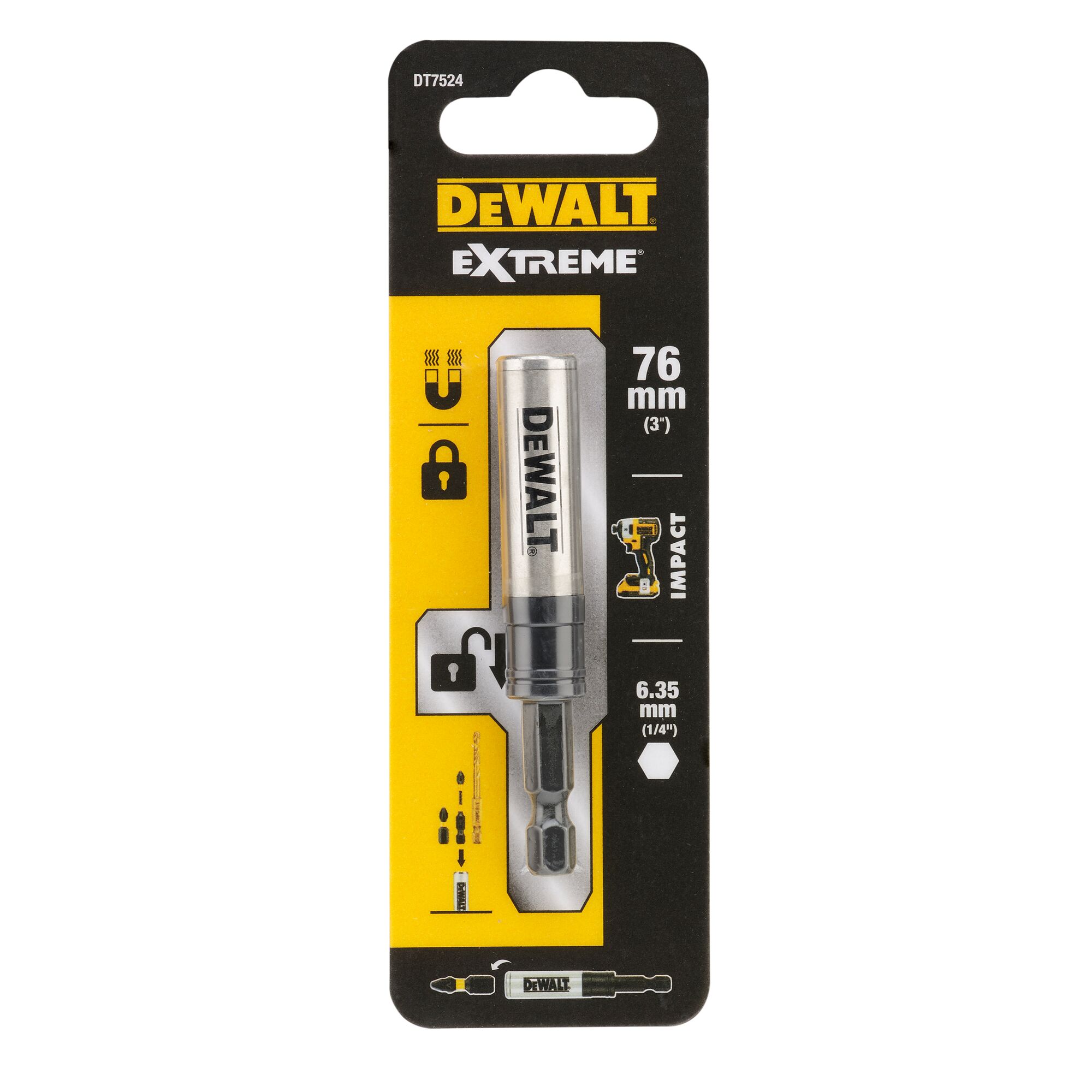 DeWALT Round Bit Holder, 1/4 in Drive, Hex Drive, 76 mm Overall