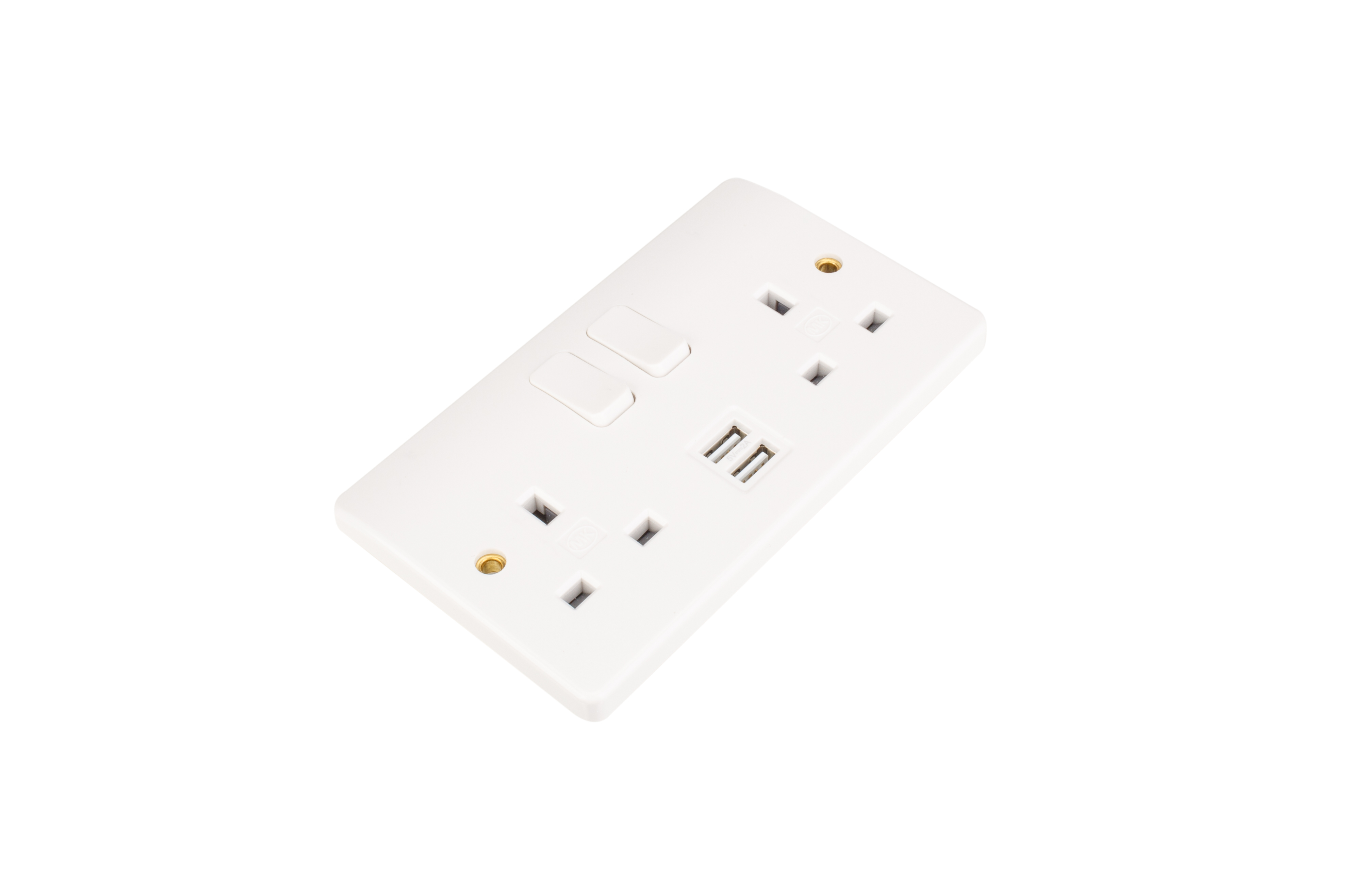 k2744whi MK Electric White 2 Gang Plug Socket, 2 Poles, 2A, Type G - British, USB, Indoor Use