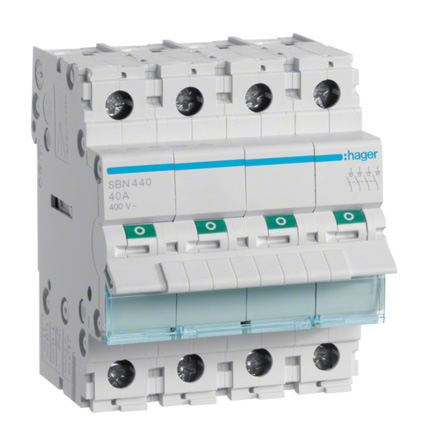 Hager 4P Pole Isolator Switch - 40A Maximum Current, IP20
