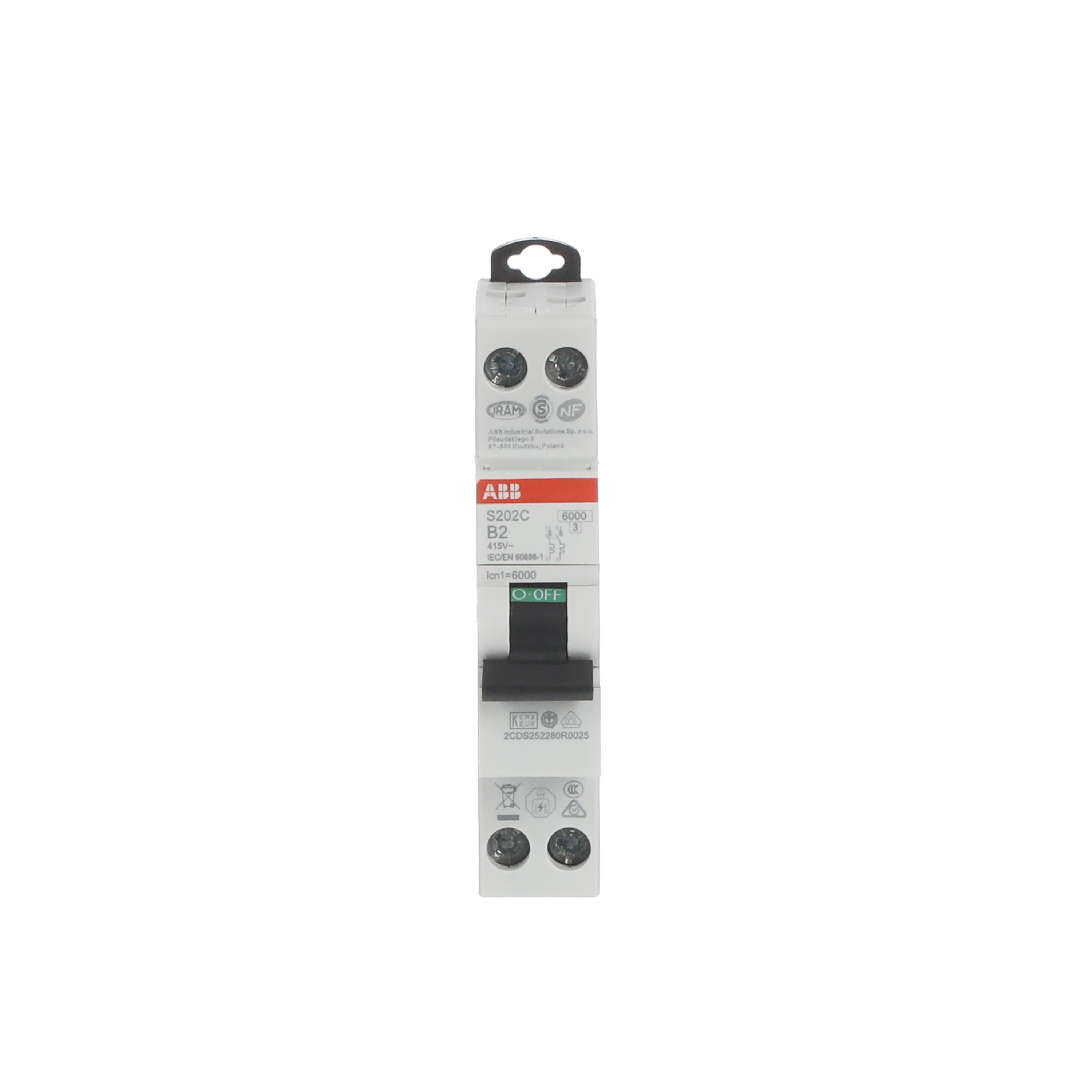 2cds252280r0025 ABB S200C MCB, 2P, 2A Curve B, 415V AC, 6 kA Breaking Capacity