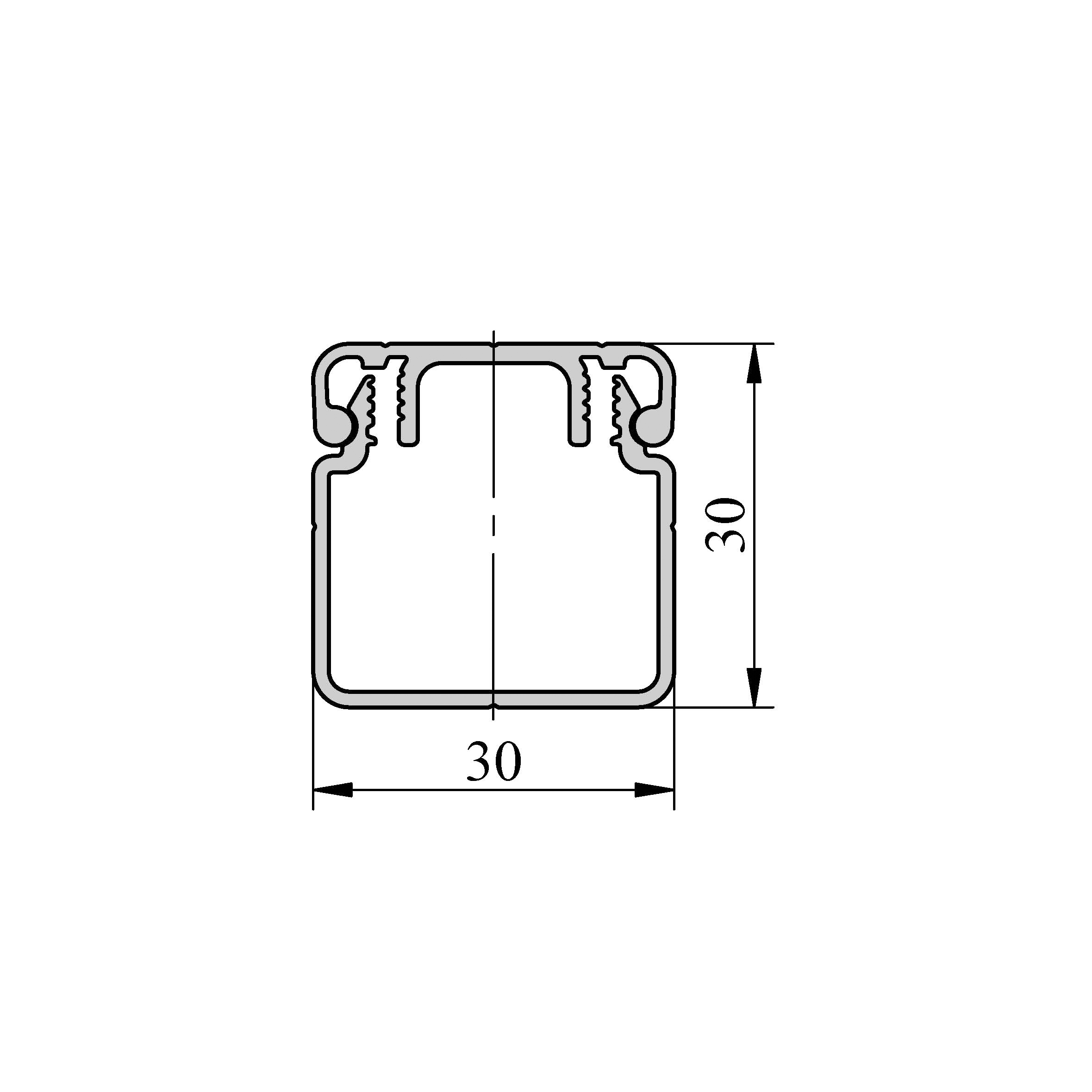 264-7871 RS PRO Silver Cable Trunking - Open Slot, W30 mm x D30mm, L1m, Aluminium