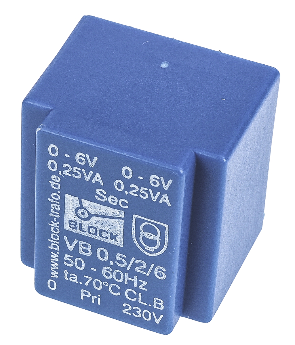Block 6V ac 2 Output Through Hole PCB Transformer, 0.5VA
