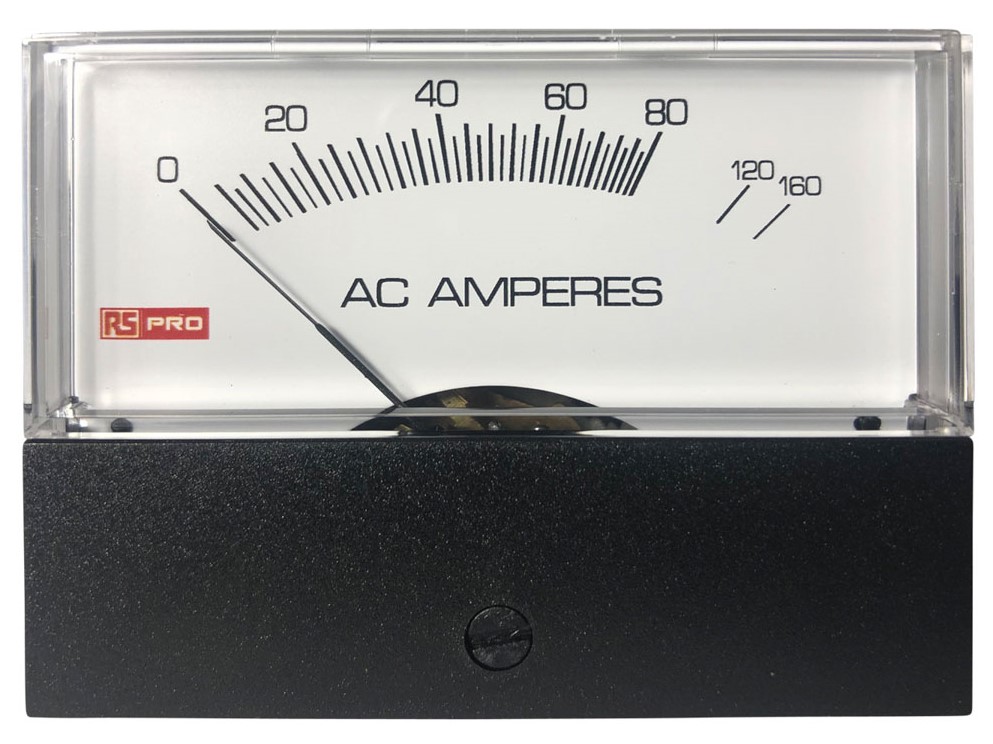 RS PRO Analogue Panel Ammeter 10 (Input) A, 160 (Scale) A AC, 76mm x 74mm, ±1.5 %