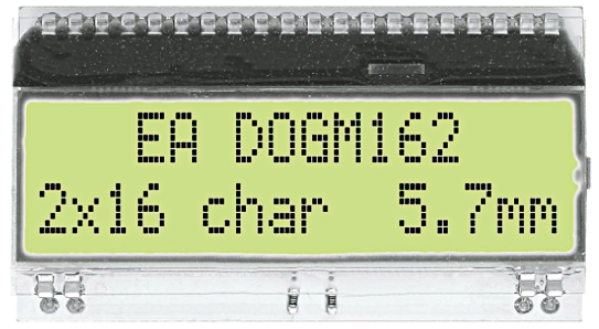 Display Visions EA DOG Alphanumeric LED LCD Monochrome Display, Yellow, Green on Black, 2 x 16