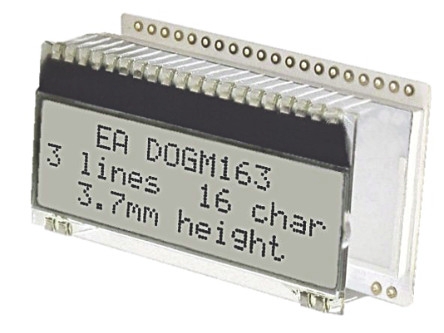 Display Visions EA DOGM163W-A Alphanumeric LCD Monochrome Display, White on Black, 3 x 16