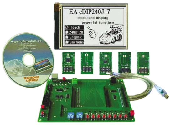Display Visions EA EVALEDIP240B eDIP-series LCD Starter Kit With Display 240x128 dots, blue/white negative