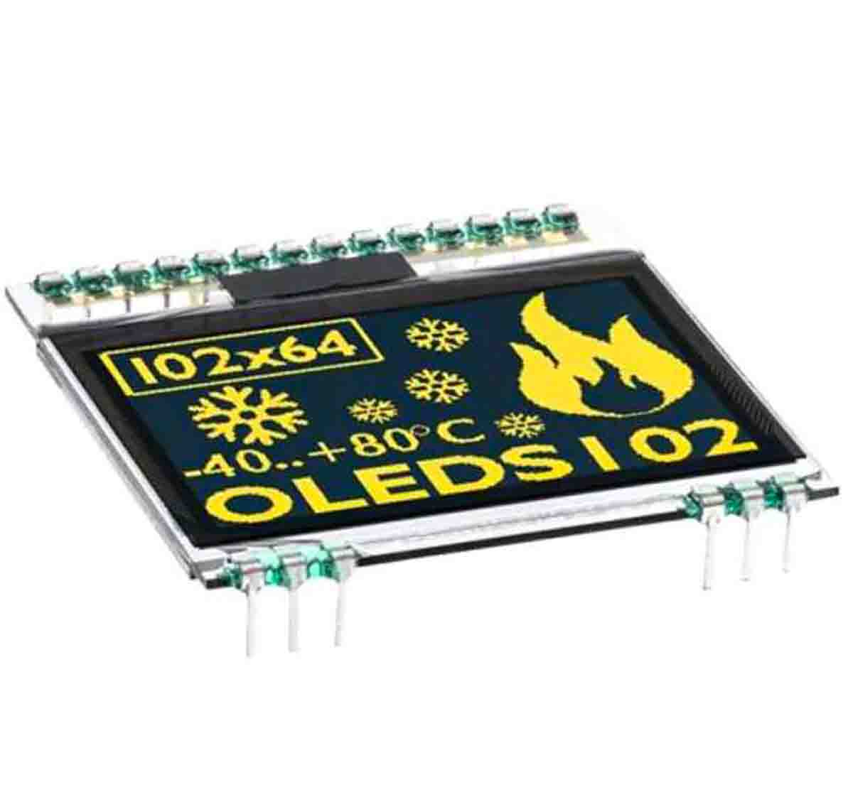 Display Visions 43.18 mm Passive matrix Yellow OLED Display 102 x 64 pixel Graphics I2C, SPI