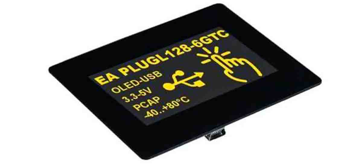 Display Visions 2.9 in Yellow OLED Display 128 x 64 pixel Graphics I2C, RS232, SPI, USB