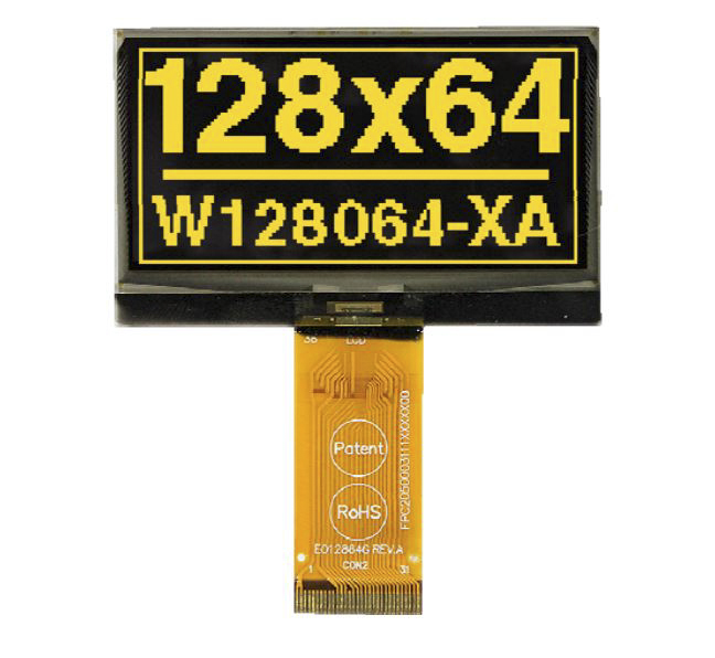 Display Visions 61.47 mm Passive matrix Yellow OLED Display 128 x 64 pixel COB I2C/SPI