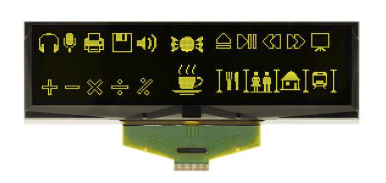 Display Visions 139.7 mm Passive matrix Yellow OLED Display 256 x 64 pixel COB SPI