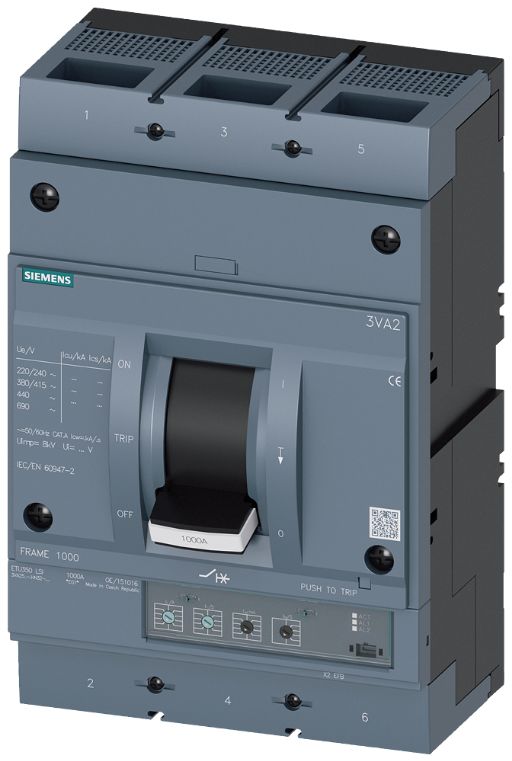 Siemens, SENTRON MCCB 3P 800A, Breaking Capacity 25 kA, Fixed Mount