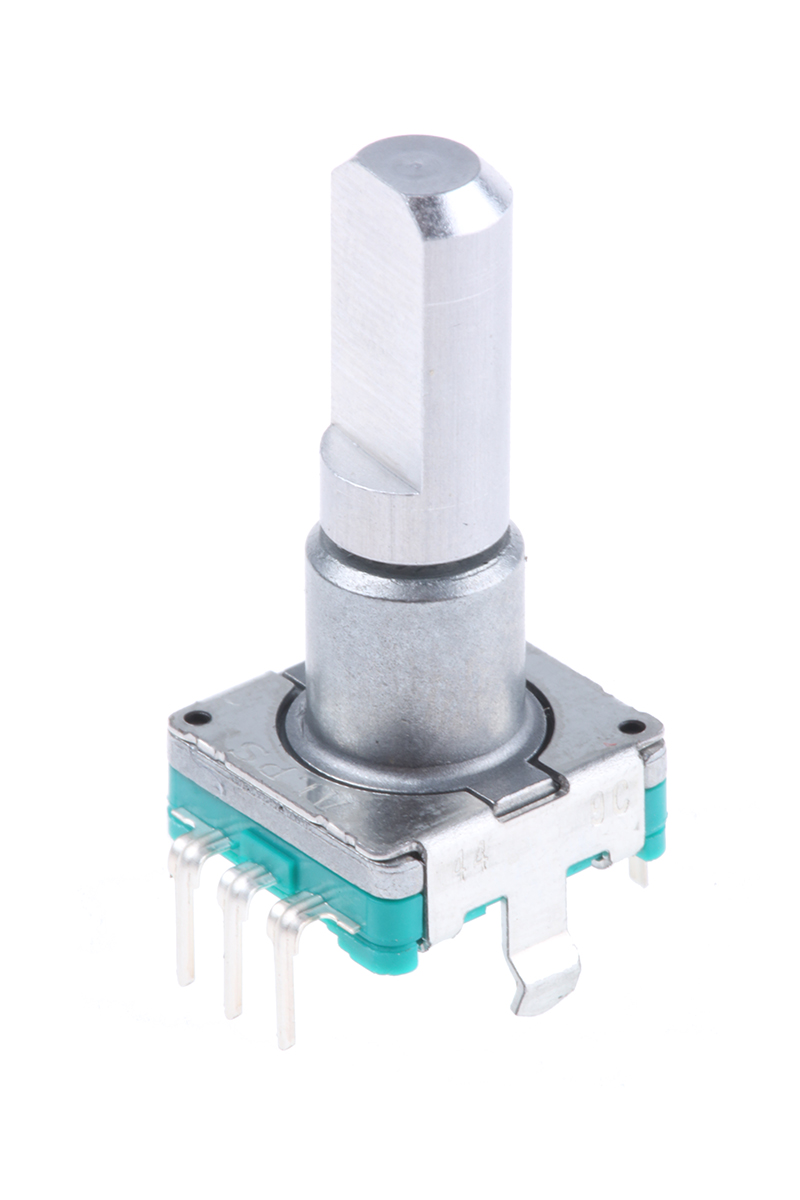 Alps Alpine 15 ppr Pulse Incremental Mechanical Rotary Encoder with a 6 mm Flat Shaft (Not Indexed), Through Hole