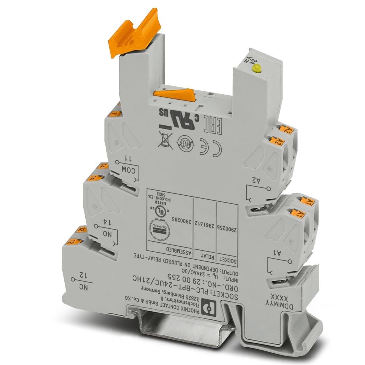 Phoenix Contact 2900255, PLC-BPT Relay Socket 4 Pin, DIN Rail, 24V ac/dc