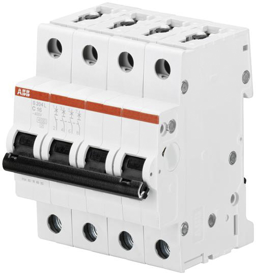 ABB System Pro M Compact S200L MCB, 4P, 63A Curve C, 400V AC, 6 kA Breaking Capacity