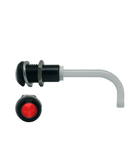 RHD-1100-3500-F9PZR67PR Bivar, Panel Mount Right Angle LED Light Pipe, Red Round Lens