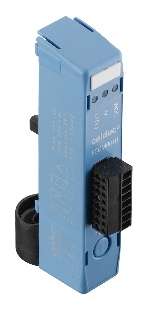 Celduc ECOM DIN Rail PID Temperature Controller, 2 Output 24 Vdc/50 mA, Logic Output (5 Vdc/20 mA), Optocoupler 24V PID