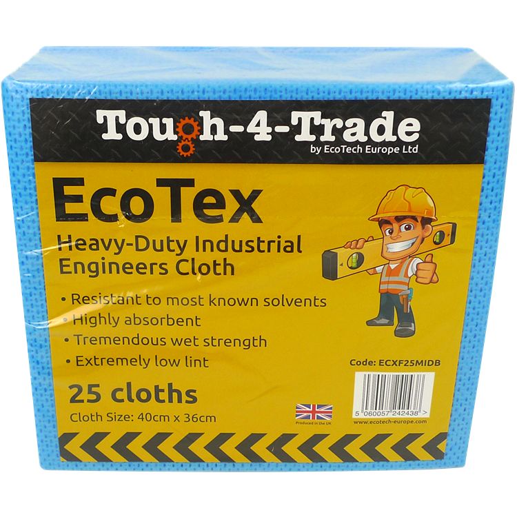 EcoTech Ecotex Blue Cloths for Industrial Cleaning, Dry Use, Roll of 25 Per Pack, 40 x 36 cm