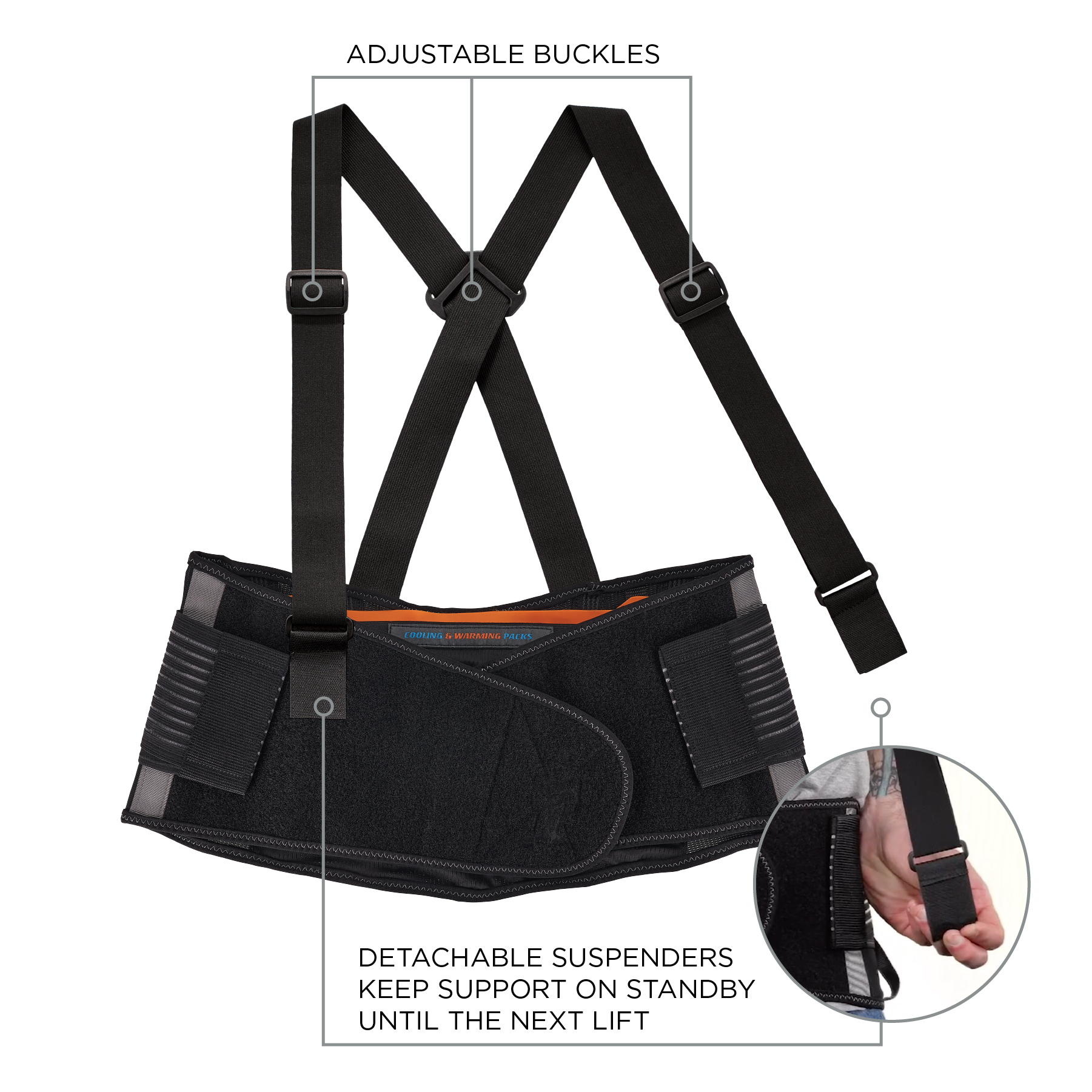 11125 Ergodyne Black Back Support Belt, 117 → 132cm
