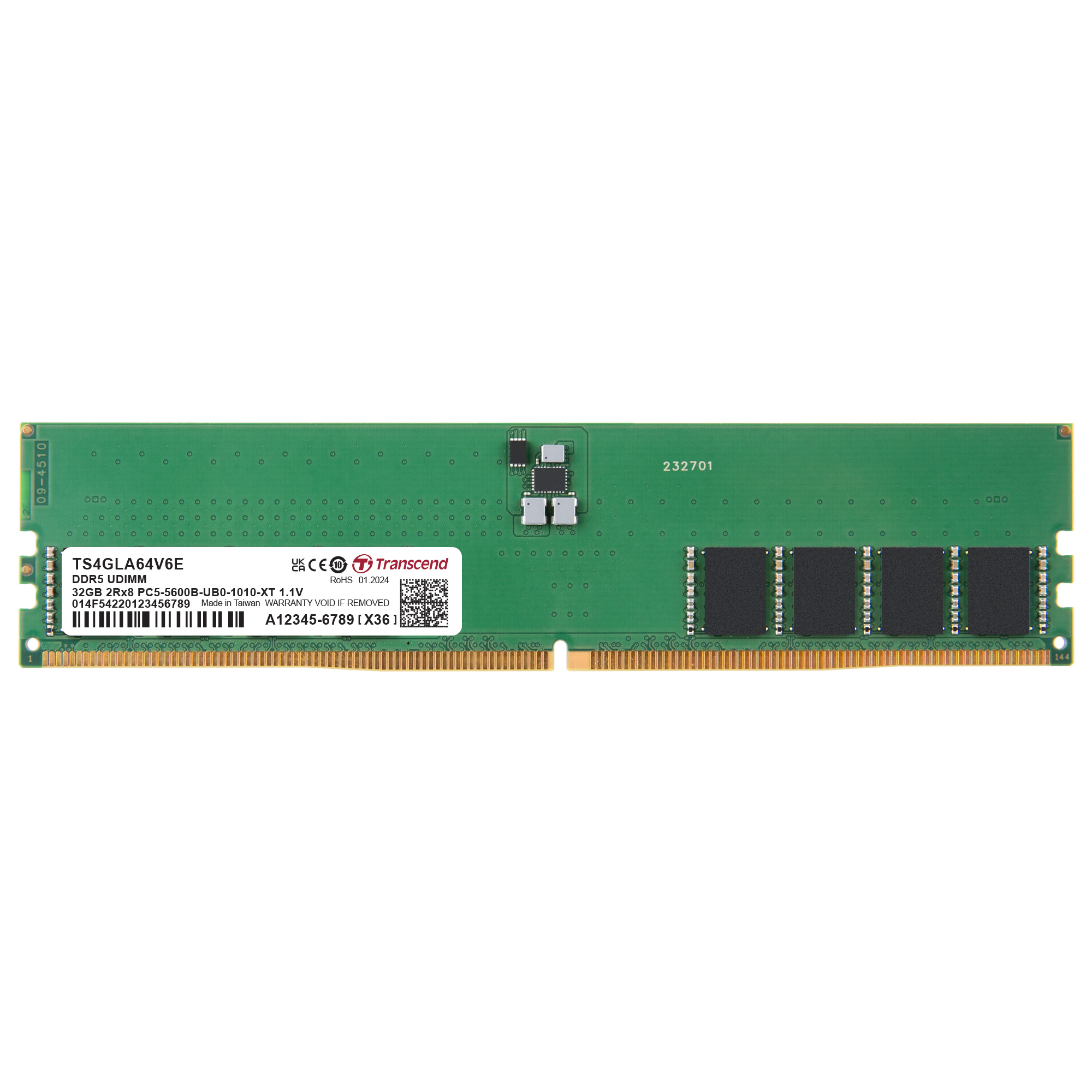 Transcend 32 GB DDR5 Server RAM, 5600Mbit/s, UDIMM, 1.1V