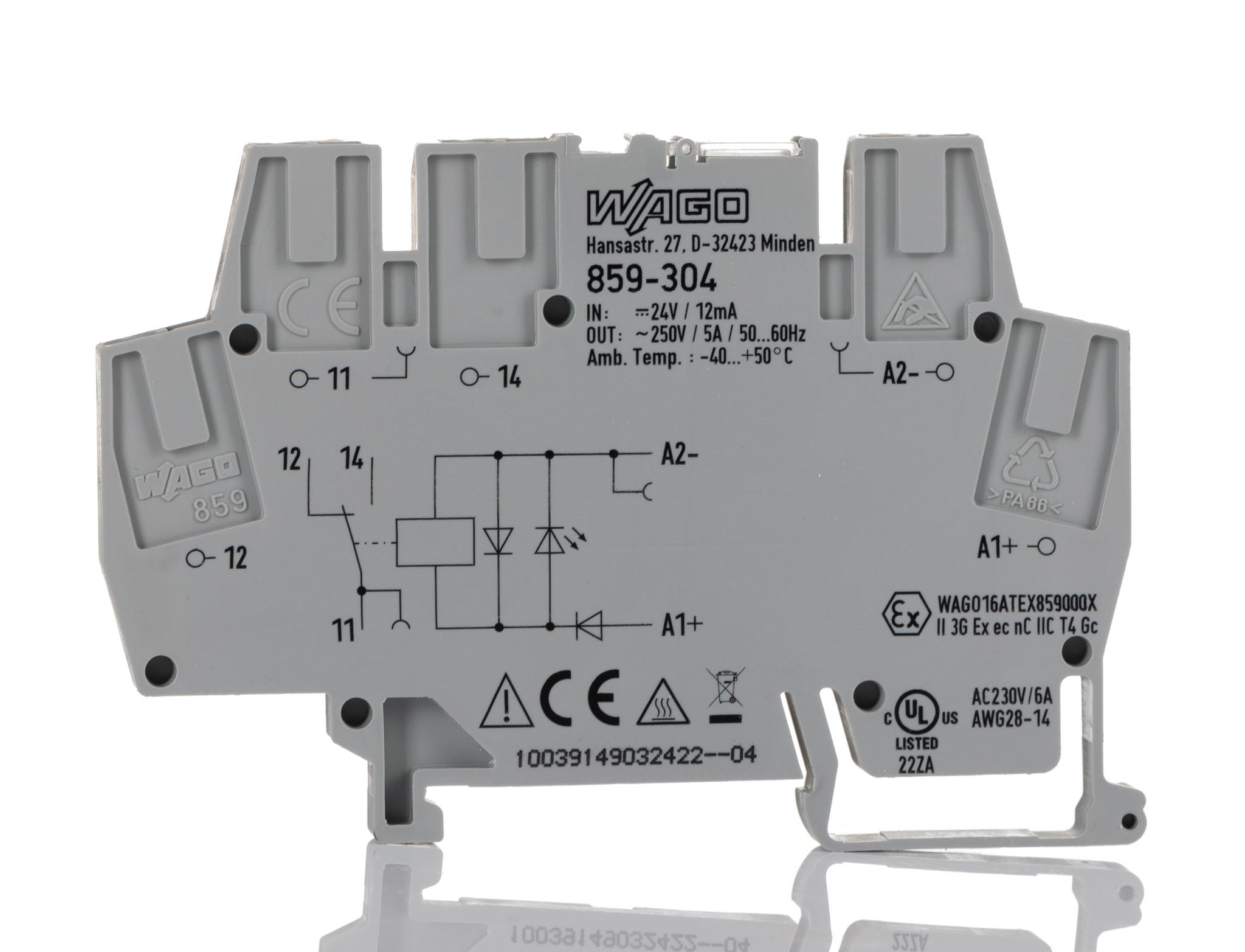 859-304 Wago 859 Series Interface Relay, DIN Rail Mount, 24V dc Coil, 1-Pole