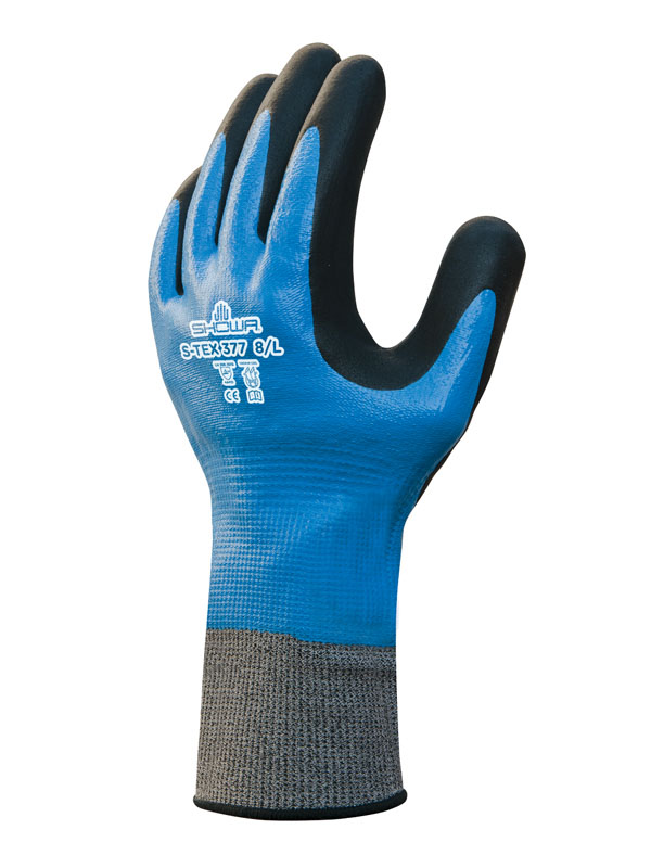 s-tex-377-7 Showa STEX 337 Blue Polyester, Stainless Steel Cut Resistant Work Gloves, Size 7, Nitrile Foam Coating