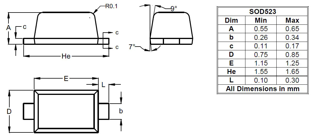 Diodes Inc T3V3S5A-7, Uni-Directional TVS Diode SOD523