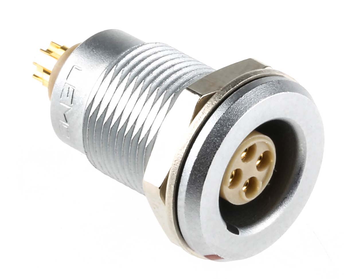LEMO Circular Connector, 4 Contacts, Panel Mount, 12 mm Connector, Socket, Female, IP68, 0T Series