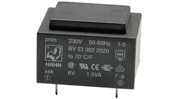 Hahn 7.5 V ac PCB PCB Transformer, CSA, VDE 3 VA