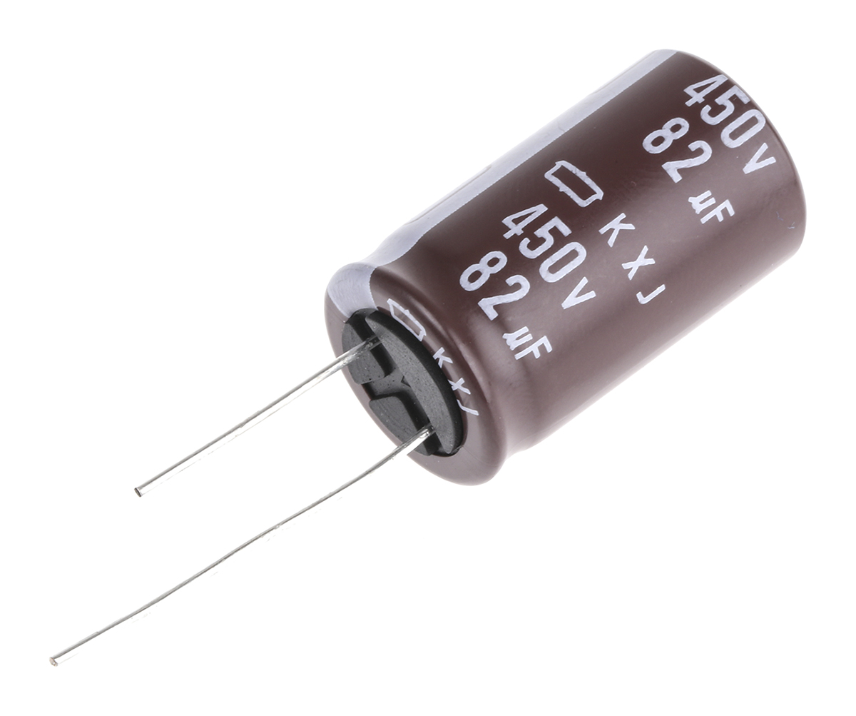 CHEMI-CON 82 μF Capacitor 450V dc, Radial, Through Hole - EKXJ451ELL820MMN3S Radial Lead