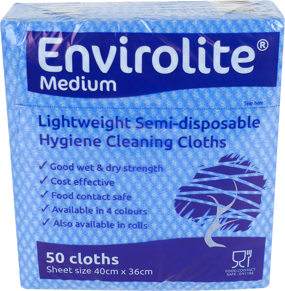 EcoTech Envirolite Blue Cloths for Cleaning, Dry/Wet Use, Roll of 500 Per Pack, 40 x 36 cm, Single Use