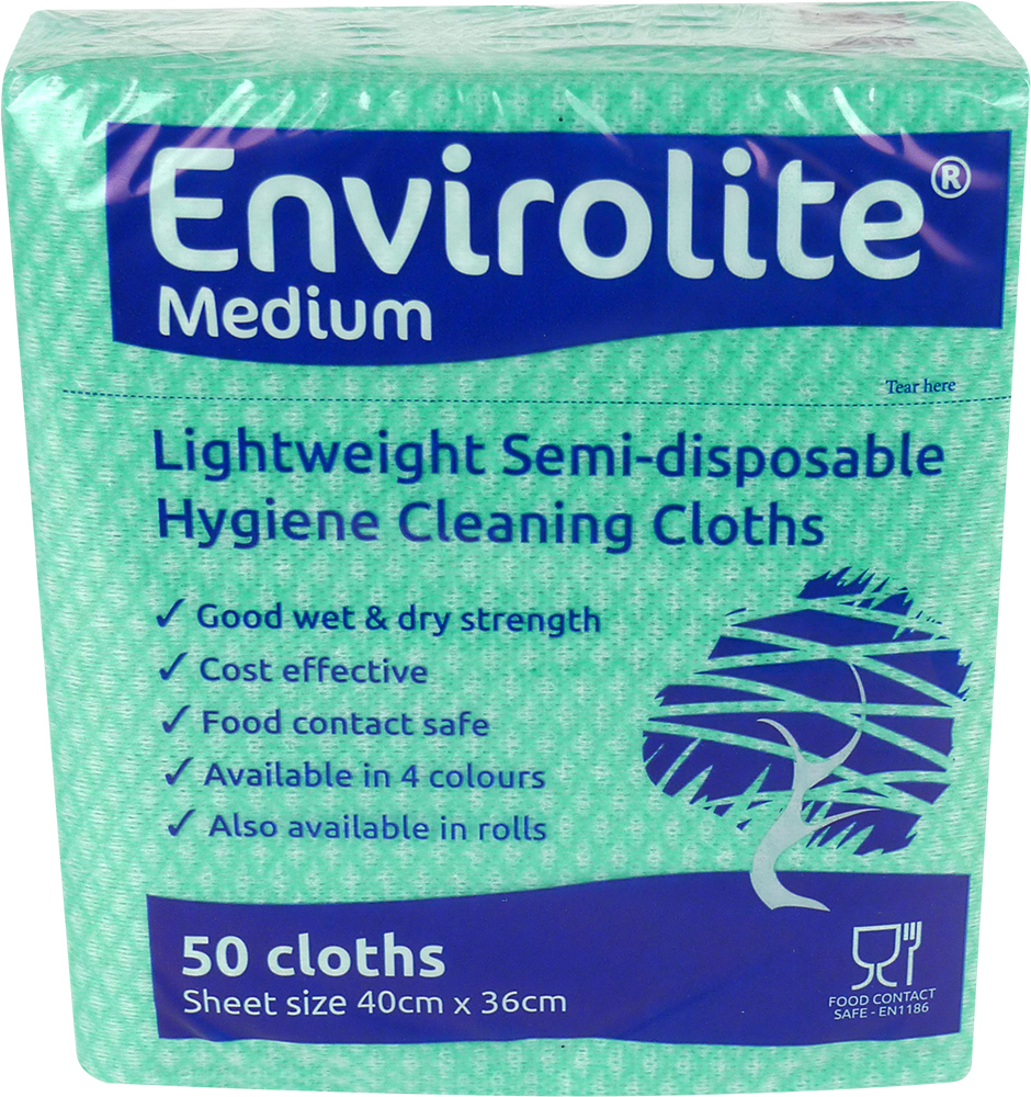 EcoTech Envirolite Green Cloths for Cleaning, Dry/Wet Use, Roll of 500 Per Pack, 40 x 36 cm, Single Use