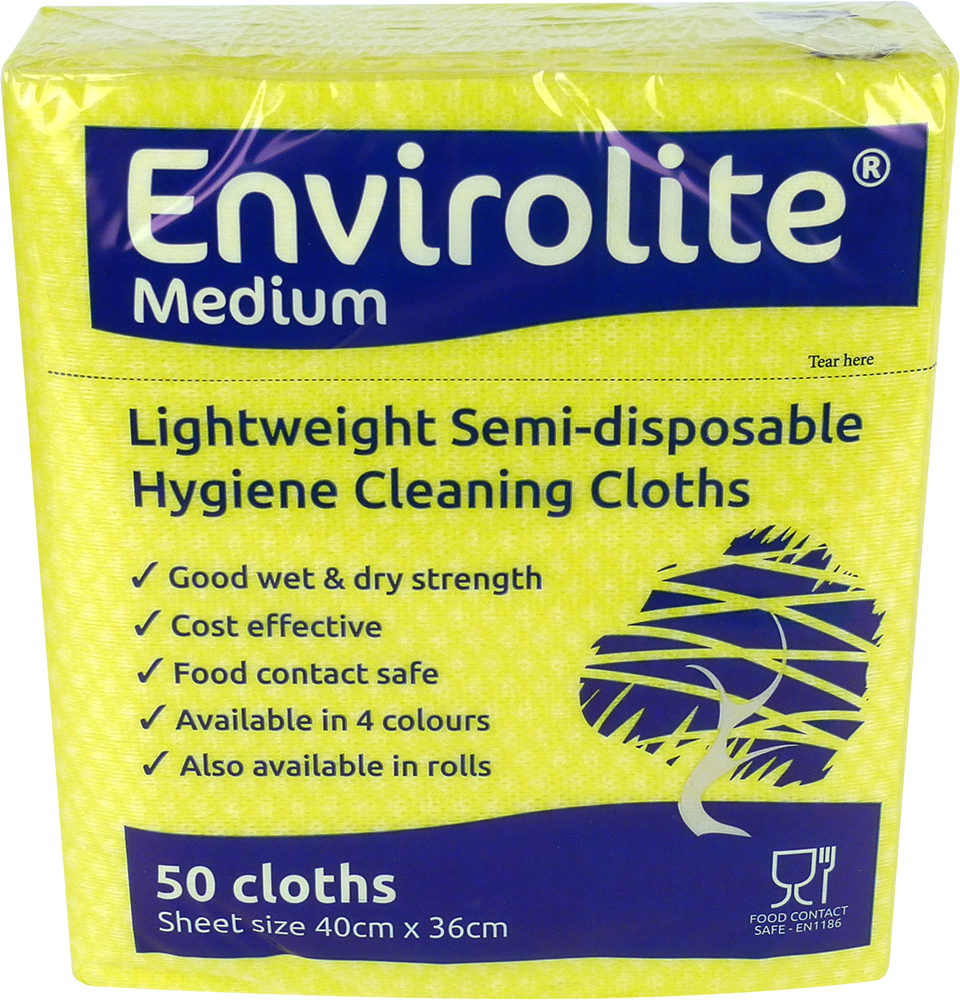 EcoTech Envirolite Yellow Cloths for Cleaning, Dry/Wet Use, Roll of 500 Per Pack, 40 x 36 cm, Single Use