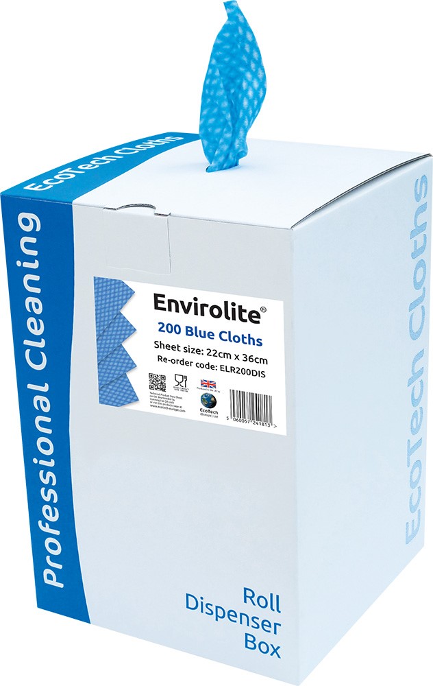 EcoTech Envirolite Cloths for Cleaning, Dry/Wet Use, Dispenser Box of 200 Per Pack, 22 x 36 cm, Single Use