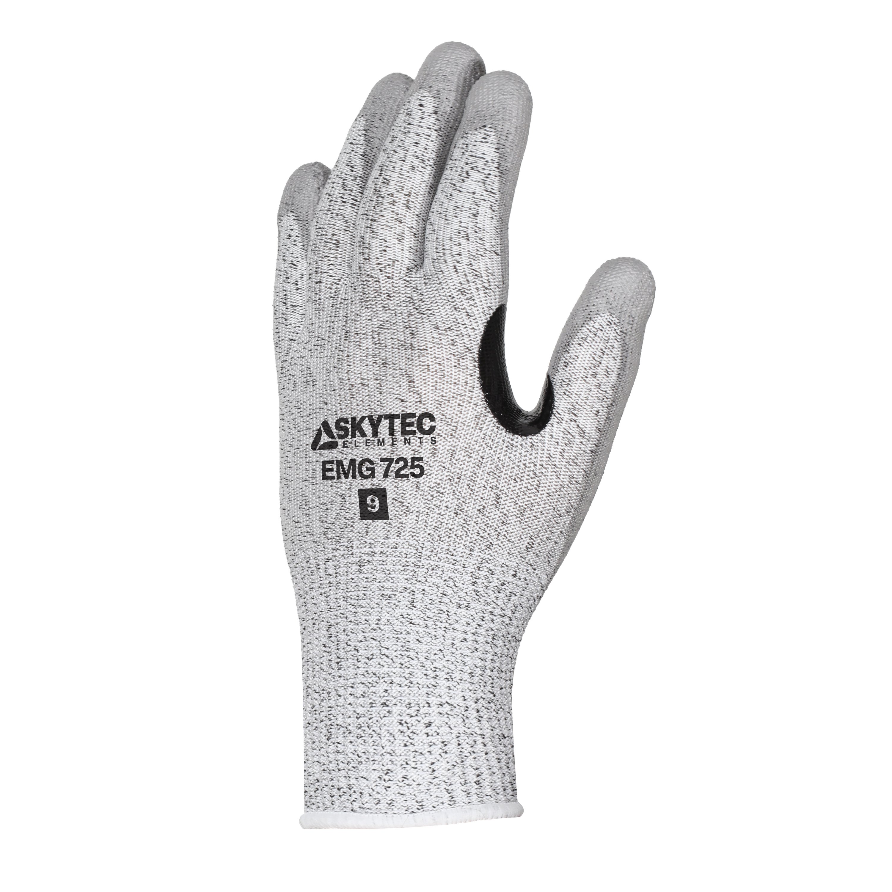 Skytec Elements EMG 725 Black, Grey Nylon, Polyethylene Work Gloves, Polyurethane Coating