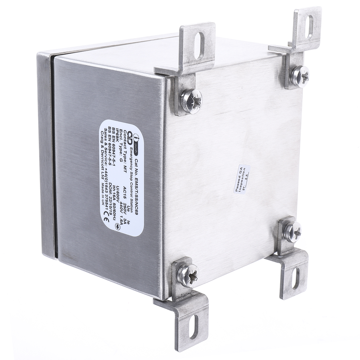 emstssnc69 Craig & Derricott EMS Series Twist Release Emergency Stop Push Button, Surface Mount, 1 NC, IP65