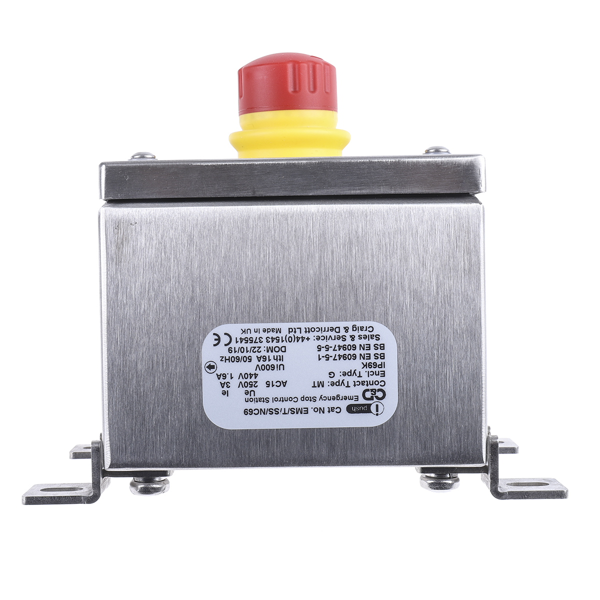 emstssnc69 Craig & Derricott EMS Series Twist Release Emergency Stop Push Button, Surface Mount, 1 NC, IP65