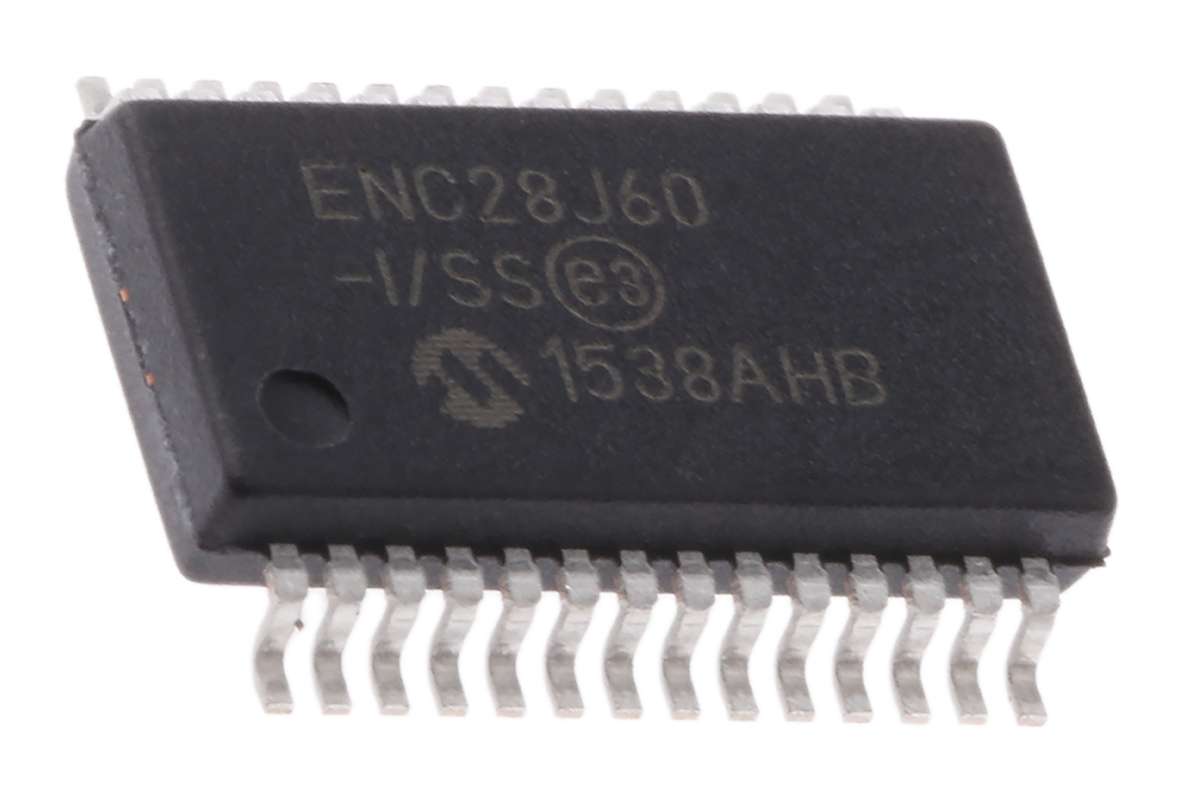 Microchip ENC28J60-I/SS, Controller IC, 3.3 V 10 Mbps Serial-SPI, 28-Pin 3.6V SSOP