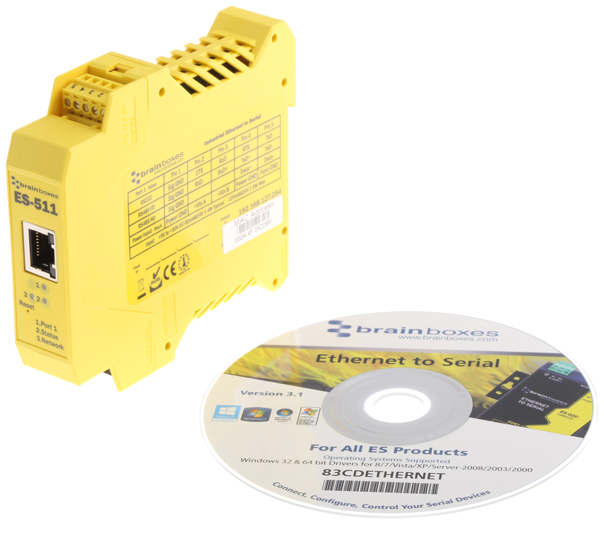 Brainboxes Industrial Interface Converter Serial Device Server 1, 1 MBd Baud Rate