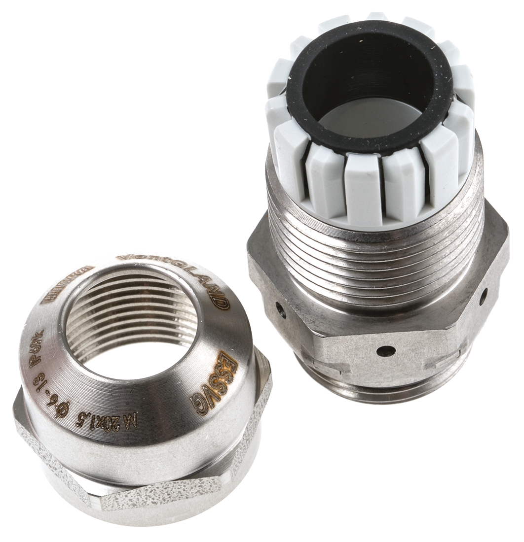 essvg-20 WISKA VentGLAND Series Metallic Stainless Steel Cable Gland, M20 Thread, 6 mm min., 13 mm max., IP69K, IP68