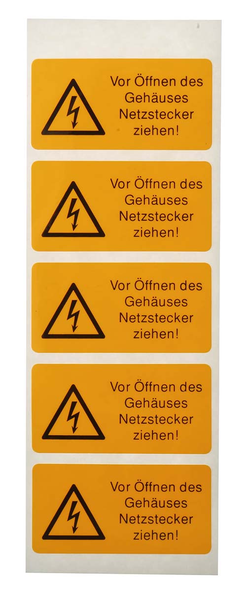 Idento Yellow Polyvinyl Chloride Safety Label Vor Öffnen des Gehäuses Netzstecker ziehen! Text