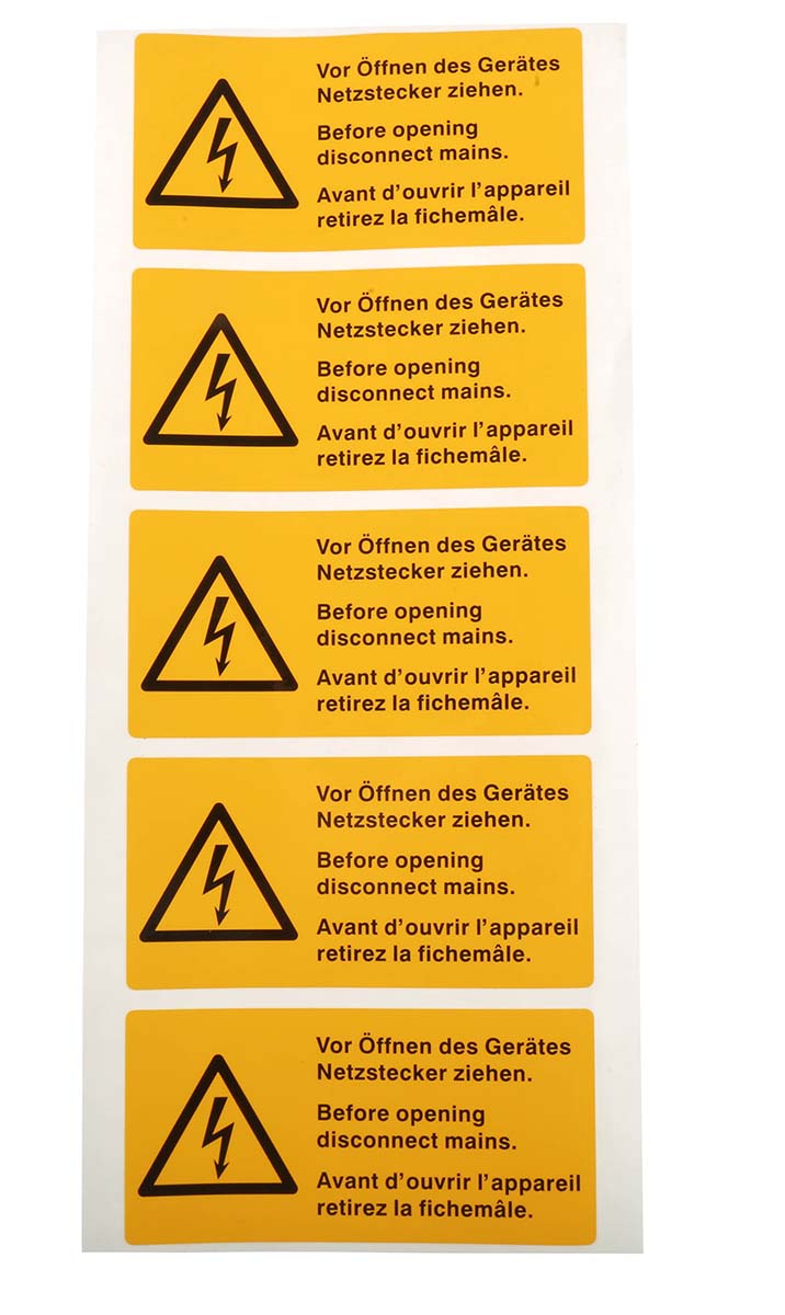 Idento Yellow Polyvinyl Chloride Safety Label Vor Öffnen des Gerätes Netzstecker ziehen. Before opening disconnect