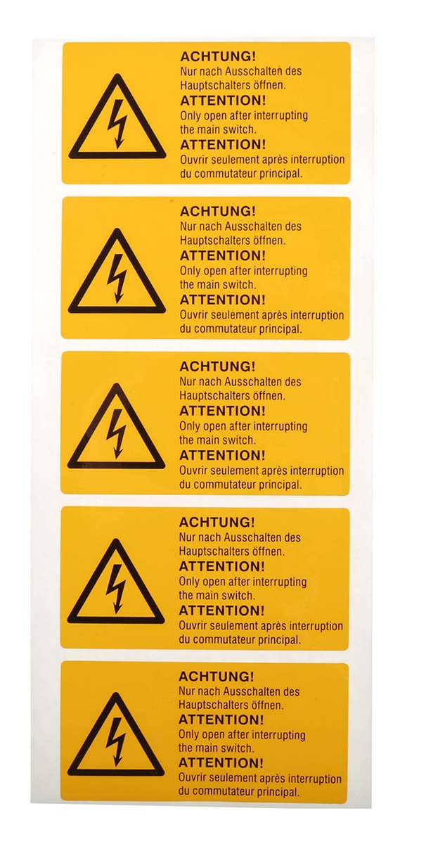 Idento Yellow Polyvinyl Chloride Safety Label ACHTUNG! Nur nach Ausschalten des Hauptschalter öffnen. ATTENTION! Only