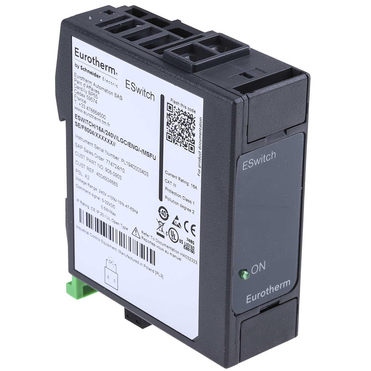eswitch16a240vlgceng-msfuse Eurotherm Solid State Relay, 16 A Load, 240 V Load, 32V dc Control