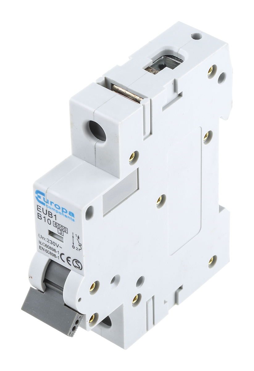 Europa EUB1 EUB1 Miniature Circuit Breaker, 1-Pole, 10A, Type B, 240V ac AC, 6 kA Breaking Capacity